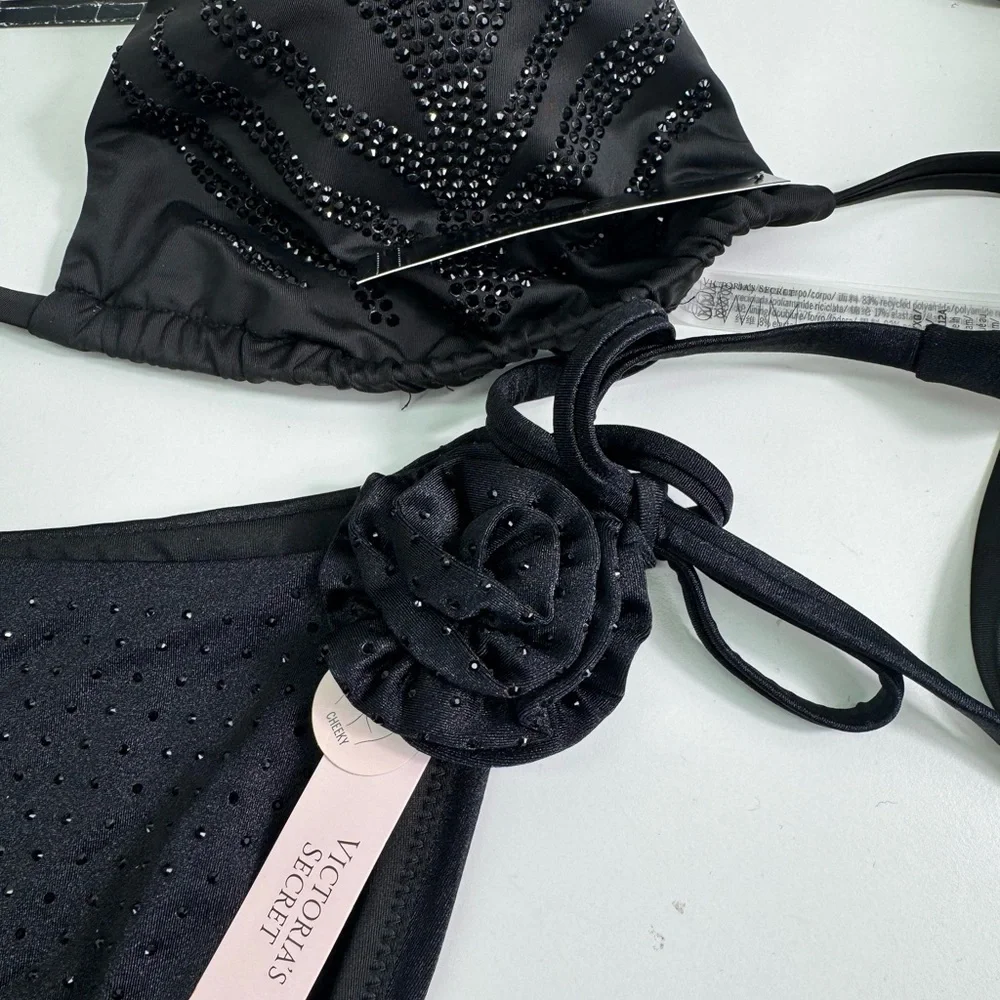 Victoria's Secret Black Embellished Bikini Sz XLARGE NWT - Picture 3 of 12